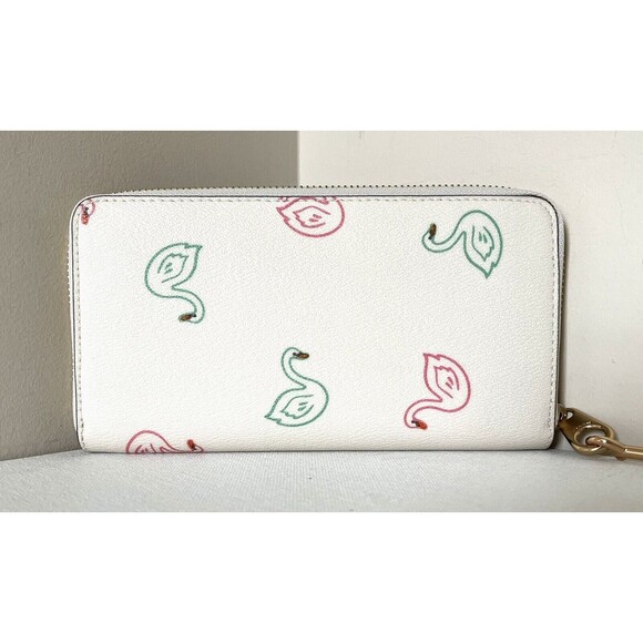 New Coach C8384 Long Zip Around Wallet with Swan Print Chalk Multi - Picture 3 of 5
